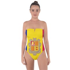 National Flag Of Andorra  Tie Back One Piece Swimsuit by abbeyz71