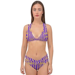 Purple Yellow Wavey Lines Double Strap Halter Bikini Set by BrightVibesDesign
