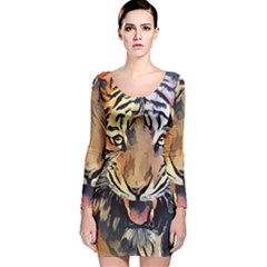Tiger Animal Teeth Nature Design Long Sleeve Velvet Bodycon Dress by Simbadda