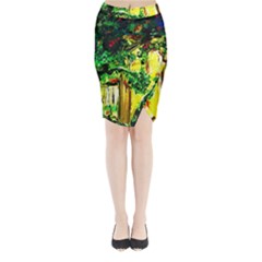 Old Tree And House With An Arch 2 Midi Wrap Pencil Skirt by bestdesignintheworld