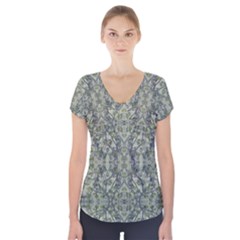 Modern Noveau Floral Collage Pattern Short Sleeve Front Detail Top by dflcprints