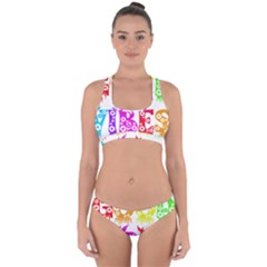 Good Vibes Rainbow Colors Funny Floral Typography Cross Back Hipster Bikini Set by yoursparklingshop