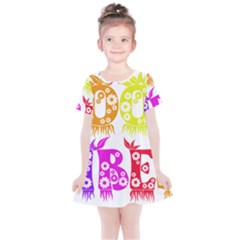 Good Vibes Rainbow Colors Funny Floral Typography Kids  Simple Cotton Dress by yoursparklingshop