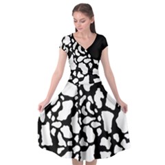 White On Black Cow Skin Cap Sleeve Wrap Front Dress by LoolyElzayat