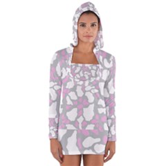 Pink Grey White Cow Print Long Sleeve Hooded T-shirt by LoolyElzayat