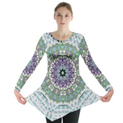 Hearts In A Decorative Star Flower Mandala Long Sleeve Tunic  by pepitasart