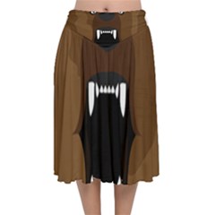Bear Brown Set Paw Isolated Icon Velvet Flared Midi Skirt by Nexatart