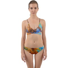 Blue Brown  Texture                                         Wrap Around Bikini Set by LalyLauraFLM