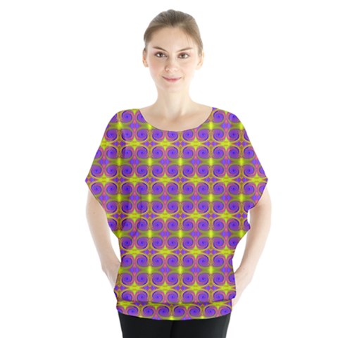 Purple Yellow Swirl Pattern Blouse by BrightVibesDesign