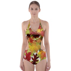 Autumn Fall Leaves Cut-out One Piece Swimsuit by LoolyElzayat