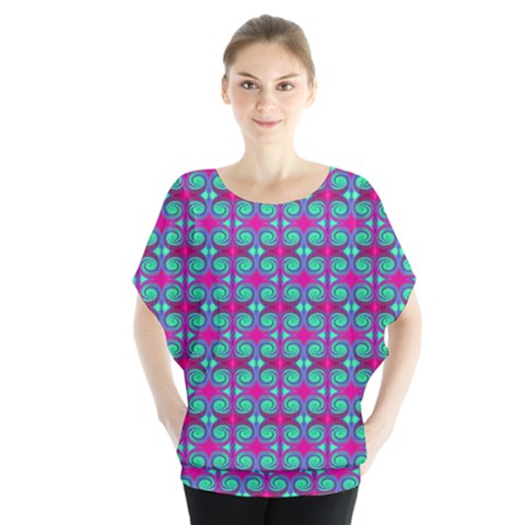 Pink Green Turquoise Swirl Pattern Blouse by BrightVibesDesign