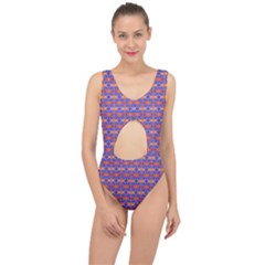 Blue Orange Yellow Swirl Pattern Center Cut Out Swimsuit by BrightVibesDesign