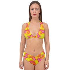 Swirl Yellow Pink Abstract Double Strap Halter Bikini Set by BrightVibesDesign