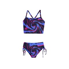 Swirl Black Blue Pink Girls  Tankini Swimsuit by BrightVibesDesign