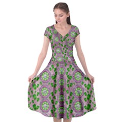 Ivy And  Holm Oak With Fantasy Meditative Orchid Flowers Cap Sleeve Wrap Front Dress by pepitasart