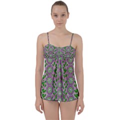 Ivy And  Holm Oak With Fantasy Meditative Orchid Flowers Babydoll Tankini Set by pepitasart