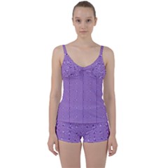 Mod Twist Stripes Purple And White Tie Front Two Piece Tankini by BrightVibesDesign