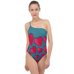 Background Desktop Hearts Heart Classic One Shoulder Swimsuit by Sapixe
