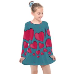 Background Desktop Hearts Heart Kids  Long Sleeve Dress by Sapixe