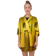 Yellow Gold Figures Rectangles Squares Mirror Half Sleeve Chiffon Kimono by Sapixe