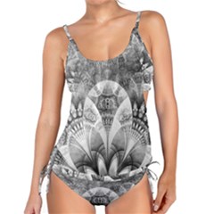 Black And White Fanned Feathers In Halftone Dots Tankini Set by jayaprime
