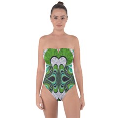 Fractal Art Green Pattern Design Tie Back One Piece Swimsuit by Sapixe
