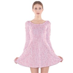 Elios Shirt Faces In White Outlines On Pale Pink Cmbyn Long Sleeve Velvet Skater Dress by PodArtist
