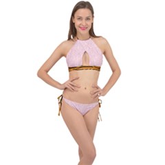 Elios Shirt Faces In White Outlines On Pale Pink Cmbyn Cross Front Halter Bikini Set by PodArtist