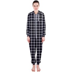Black And White Optical Illusion Dots And Lines Hooded Jumpsuit (ladies)  by PodArtist