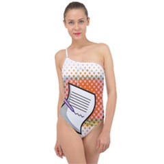 Letter Paper Note Design White Classic One Shoulder Swimsuit by Sapixe