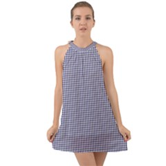 Usa Flag Blue And White Gingham Checked Halter Tie Back Chiffon Dress by PodArtist