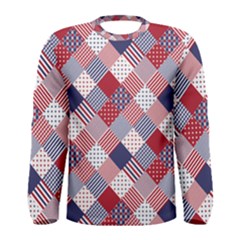 Usa Americana Diagonal Red White & Blue Quilt Men s Long Sleeve Tee by PodArtist