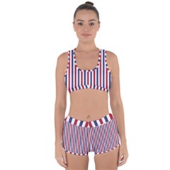 Usa Flag Red White And Flag Blue Wide Stripes Racerback Boyleg Bikini Set by PodArtist