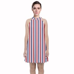 Usa Flag Red White And Flag Blue Wide Stripes Velvet Halter Neckline Dress  by PodArtist