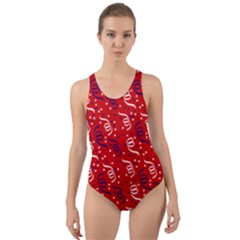 Red White And Blue Usa/uk/france Colored Party Streamers Cut-out Back One Piece Swimsuit by PodArtist