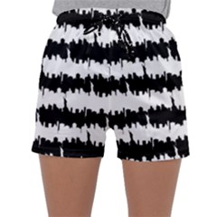 Black & White Stripes Nyc New York Manhattan Skyline Silhouette Sleepwear Shorts by PodArtist