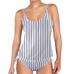 Mattress Ticking Wide Striped Pattern In Usa Flag Blue And White Tankini Set by PodArtist