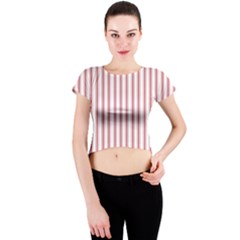 Mattress Ticking Wide Striped Pattern In Usa Flag Red And White Crew Neck Crop Top by PodArtist