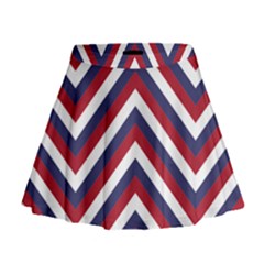 United States Red White And Blue American Jumbo Chevron Stripes Mini Flare Skirt by PodArtist