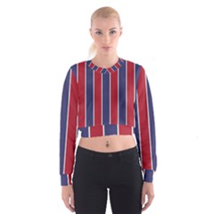 Large Red White And Blue Usa Memorial Day Holiday Vertical Cabana Stripes Cropped Sweatshirt by PodArtist