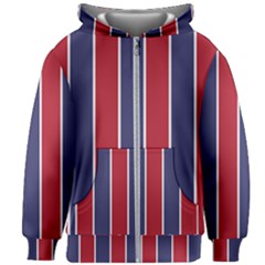 Large Red White And Blue Usa Memorial Day Holiday Vertical Cabana Stripes Kids Zipper Hoodie Without Drawstring by PodArtist