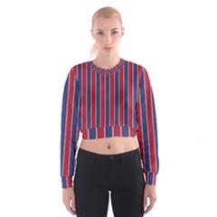 Large Red White And Blue Usa Memorial Day Holiday Pinstripe Cropped Sweatshirt by PodArtist