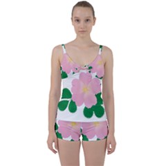 Rose Flower Briar Pink Flowers Tie Front Two Piece Tankini by Sapixe