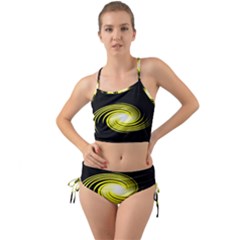 Fractal Swirl Yellow Black Whirl Mini Tank Bikini Set by Sapixe