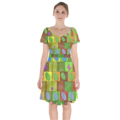 Easter Egg Happy Easter Colorful Short Sleeve Bardot Dress by Sapixe