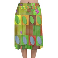 Easter Egg Happy Easter Colorful Velvet Flared Midi Skirt by Sapixe