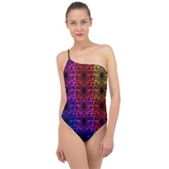 Rainbow Grid Form Abstract Classic One Shoulder Swimsuit by Sapixe