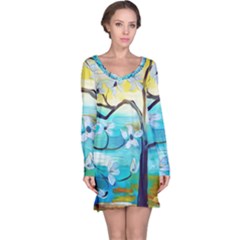 Oil Painting Tree Flower Long Sleeve Nightdress by Sapixe