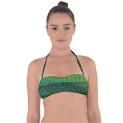 Green Fabric Textile Macro Detail Halter Bandeau Bikini Top by Sapixe
