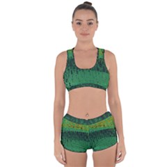 Green Fabric Textile Macro Detail Racerback Boyleg Bikini Set by Sapixe